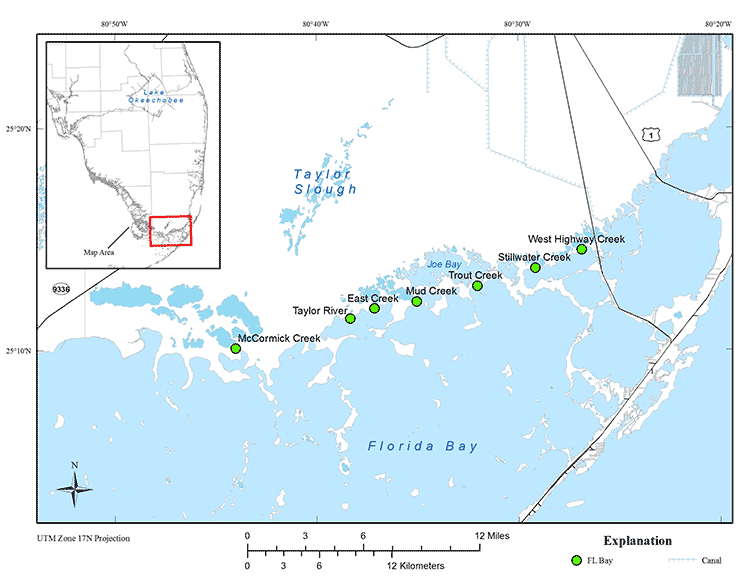 Location map showing Florida Bay sites