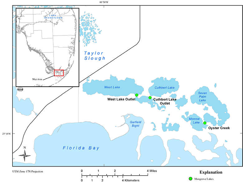 Location map showing Mangrove Lakes sites